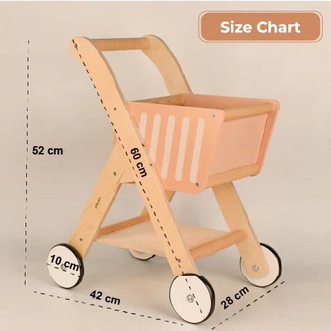 Playbox Shop 'N' Roll – Educational Wooden Grocery Store Pretend Play Trolley - Tortoyse