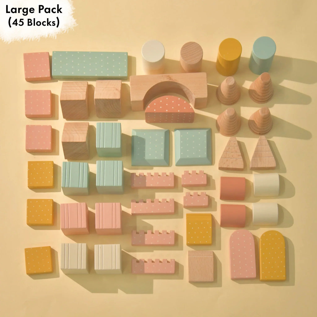 Playbox Wooden Building Blocks Toy Set – Large Pack 45 Blocks - Tortoyse