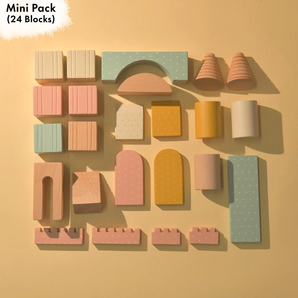 Playbox Wooden Building Blocks Toy Set – Mini Pack 24 Blocks - Tortoyse