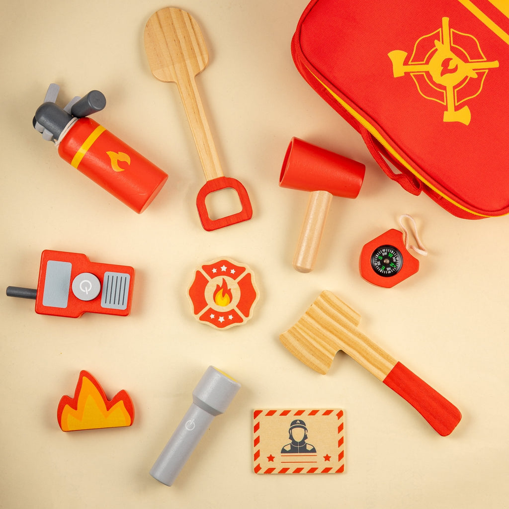 Playbox Wooden Marshall's Fire Rescue Tool Kit – 11 Pcs Pretend Play Set - Tortoyse