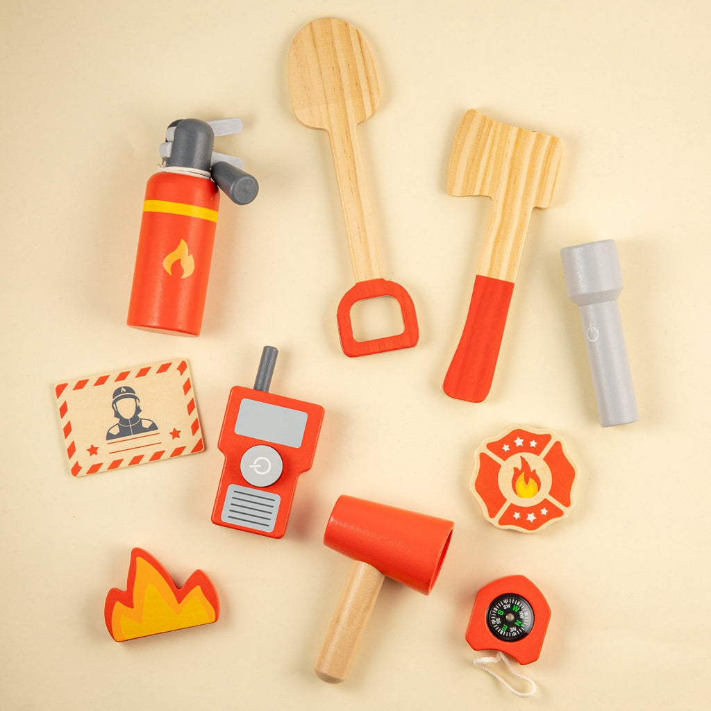 Playbox Wooden Marshall's Fire Rescue Tool Kit – 11 Pcs Pretend Play Set - Tortoyse
