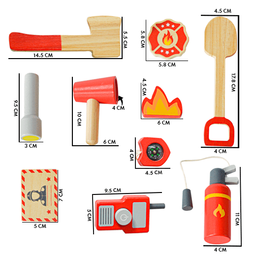 Playbox Wooden Marshall's Fire Rescue Tool Kit – 11 Pcs Pretend Play Set - Tortoyse