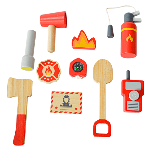 Playbox Wooden Marshall's Fire Rescue Tool Kit – 11 Pcs Pretend Play Set - Tortoyse