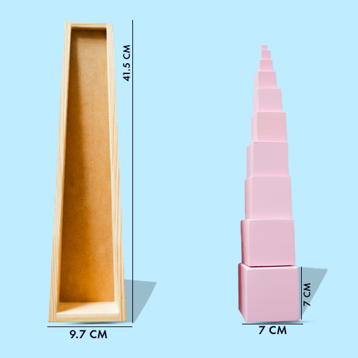 Playbox Wooden Montessori Pink Tower Square Blocks Toy Set - Tortoyse