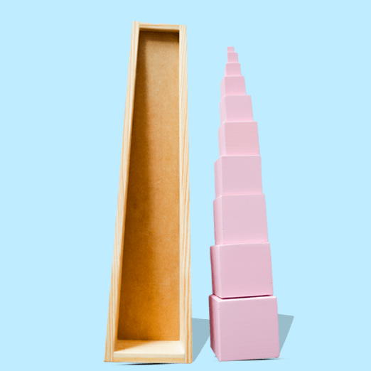 Playbox Wooden Montessori Pink Tower Square Blocks Toy Set - Tortoyse