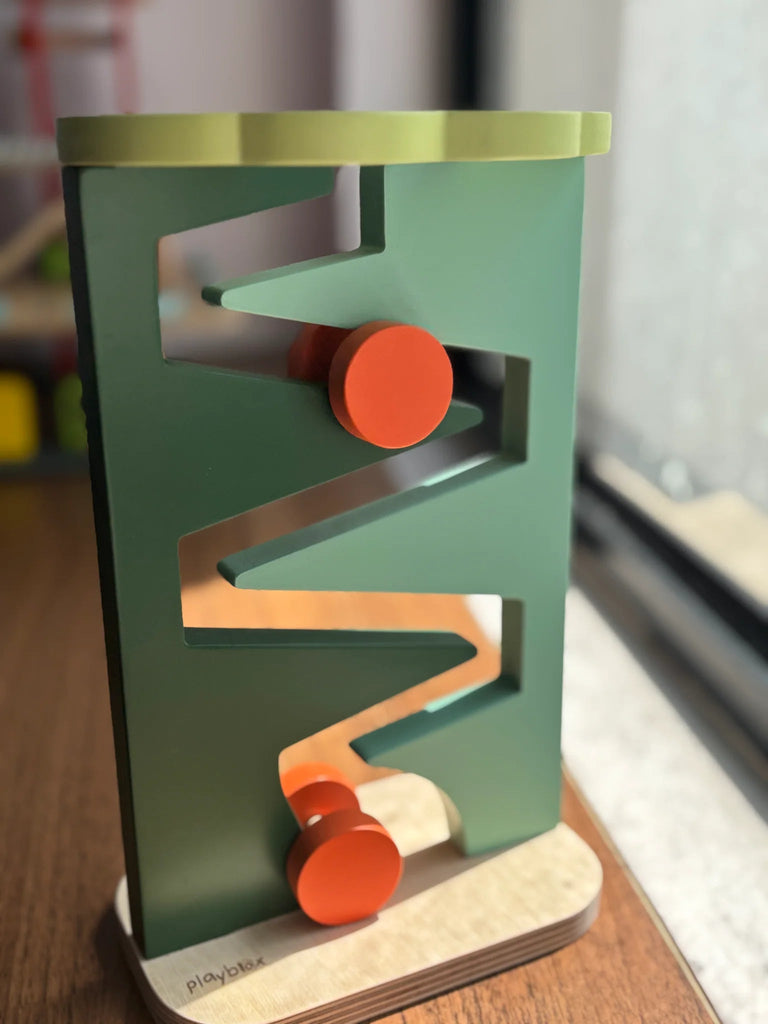 Playbox Wooden Montessori Zigzag Tracker Ball Wheel Drop Toy Set - Tortoyse