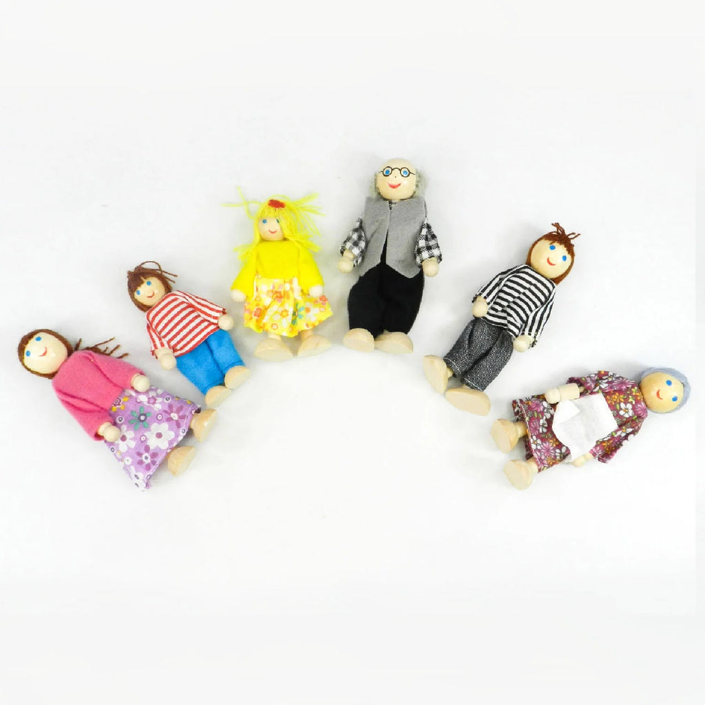 Playbox Wooden Pop’s Family – 6 pcs Wooden Dolls Pretend Play Set - Tortoyse