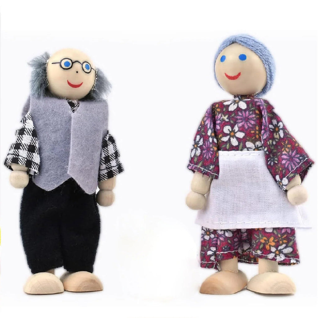 Playbox Wooden Pop’s Family – 6 pcs Wooden Dolls Pretend Play Set - Tortoyse