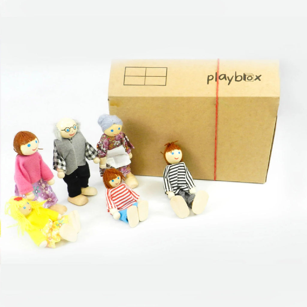 Playbox Wooden Pop’s Family – 6 pcs Wooden Dolls Pretend Play Set - Tortoyse