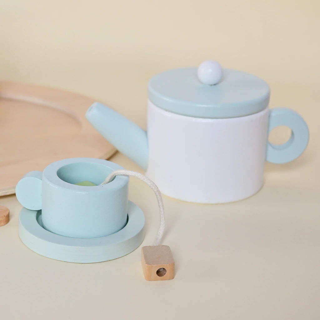 Playbox Wooden Tea Set for Kids – 20 pcs Pretend Play Tea Party - Tortoyse