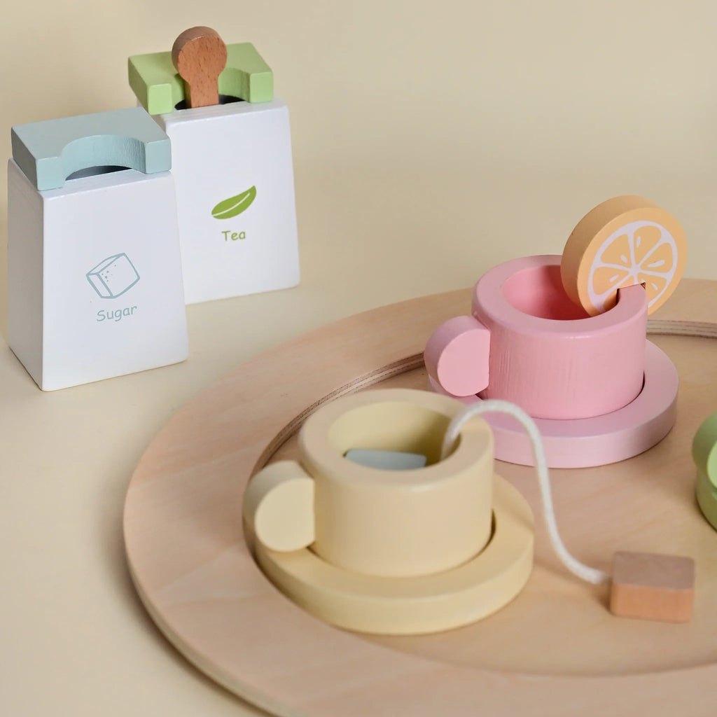 Playbox Wooden Tea Set for Kids – 20 pcs Pretend Play Tea Party - Tortoyse