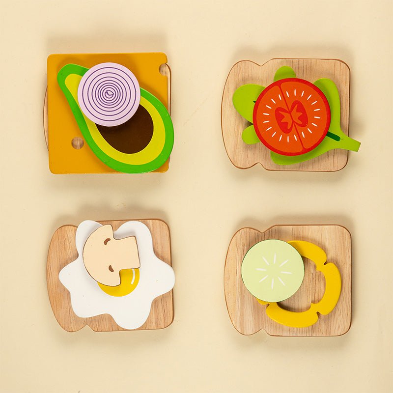 Playbox Wooden Toasty House – 13 - Piece Breakfast Pretend Play Set - Tortoyse