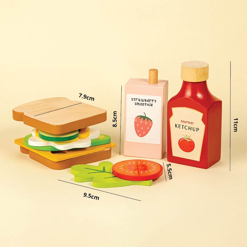 Playbox Wooden Toasty House – 13 - Piece Breakfast Pretend Play Set - Tortoyse