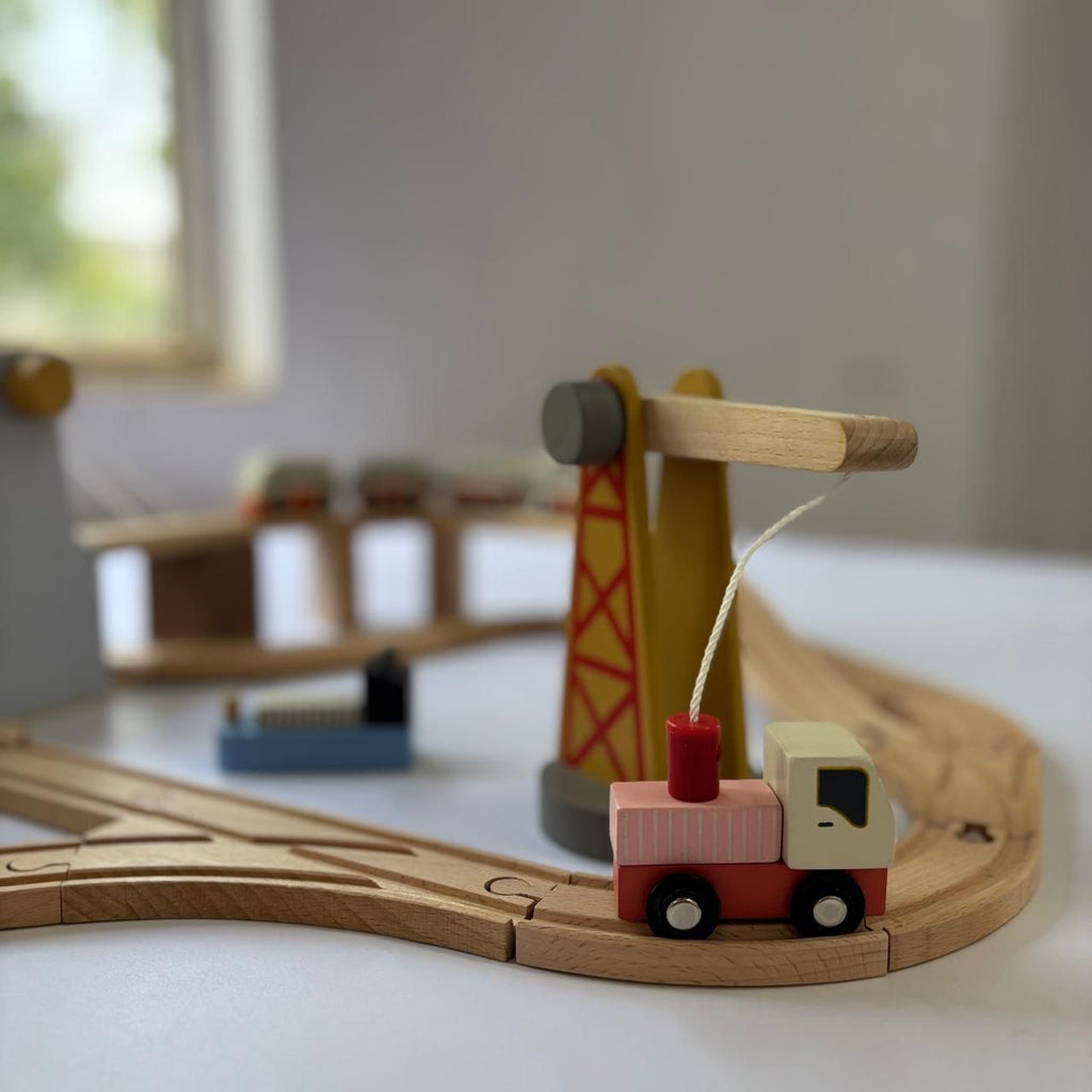 Playbox Wooden Track Bridge Ship & Station Playset - Tortoyse