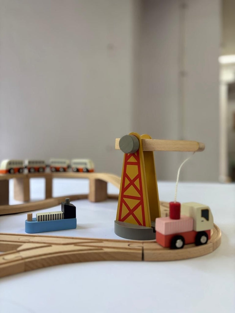 Playbox Wooden Track Bridge Ship & Station Playset - Tortoyse