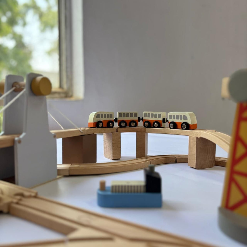 Playbox Wooden Track Bridge Ship & Station Playset - Tortoyse