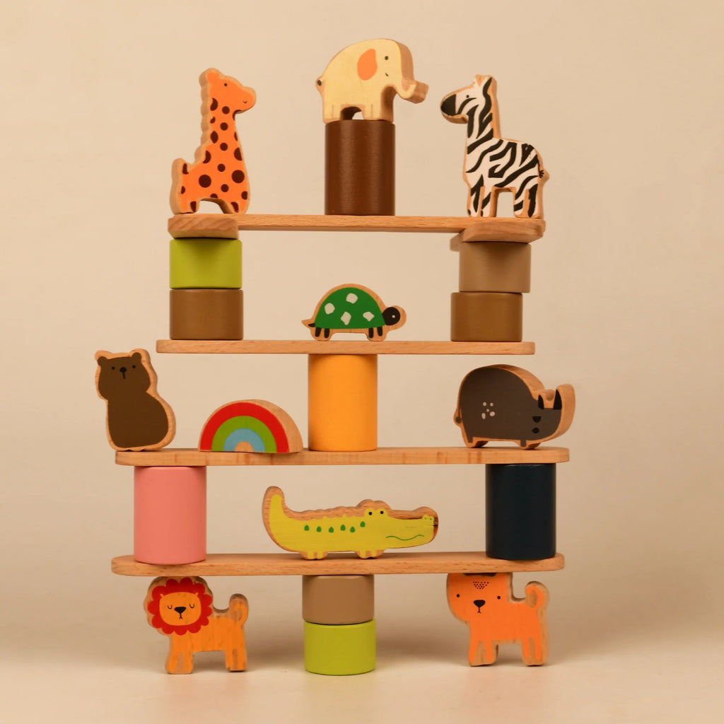Playbox Wooden Zoo Tower Balancing Toy - Tortoyse