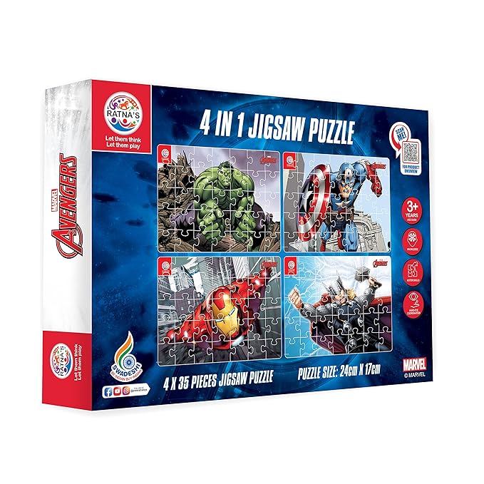 Ratna's 4 in 1 Marvel Avengers Jigsaw Puzzle - Tortoyse Innovations LLP Educational Toys 8904114981496