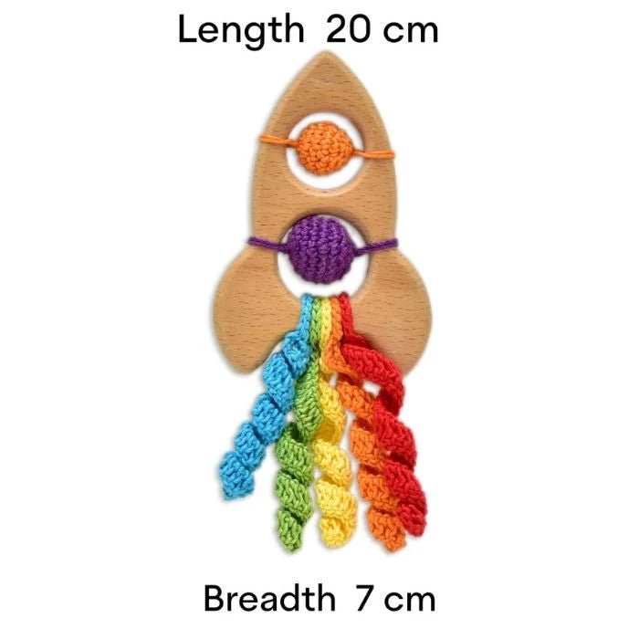 Rocket Rattle & Teether - Fun Handmade Crochet Baby Toy - Tortoyse Toys