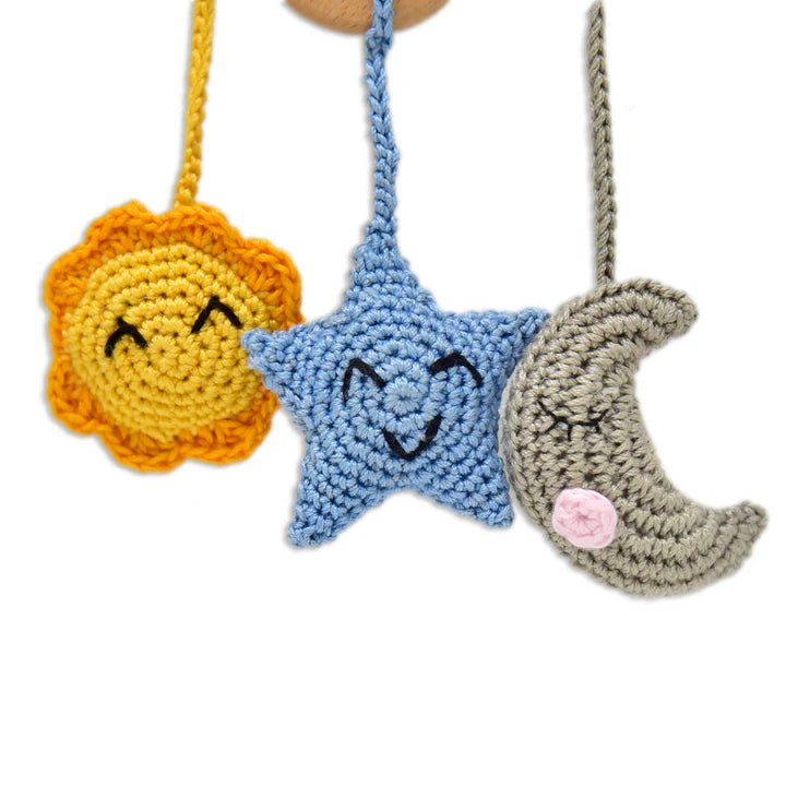 Sun, Star & Moon Rattles - Handmade Crochet Baby Set - Tortoyse Toys