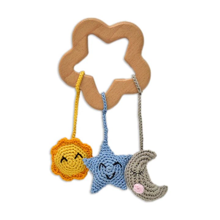 Sun, Star & Moon Rattles - Handmade Crochet Baby Set - Tortoyse Toys