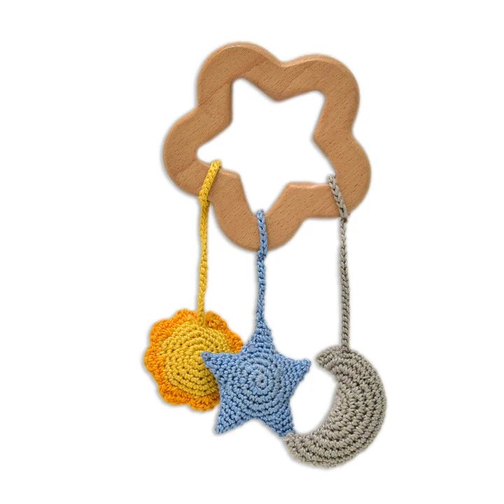 Sun, Star & Moon Rattles - Handmade Crochet Baby Set - Tortoyse Toys