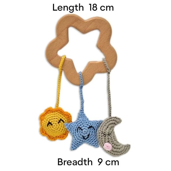Sun, Star & Moon Rattles - Handmade Crochet Baby Set - Tortoyse Toys