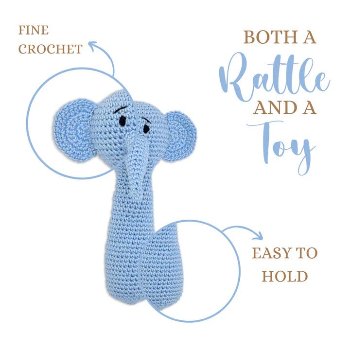 Tiny Trunkies Crochet Hand Rattle – Ideal Baby Gift & Keepsake Toy - Tortoyse Toys