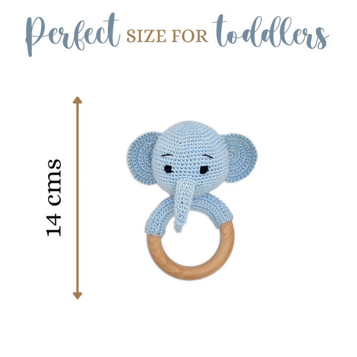 Tiny Trunkies Elephant Ring Rattle – Soft Crochet Fun for Little Hands - Tortoyse Toys