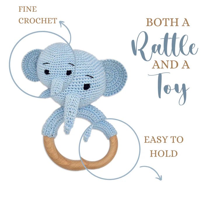 Tiny Trunkies Elephant Ring Rattle – Soft Crochet Fun for Little Hands - Tortoyse Toys