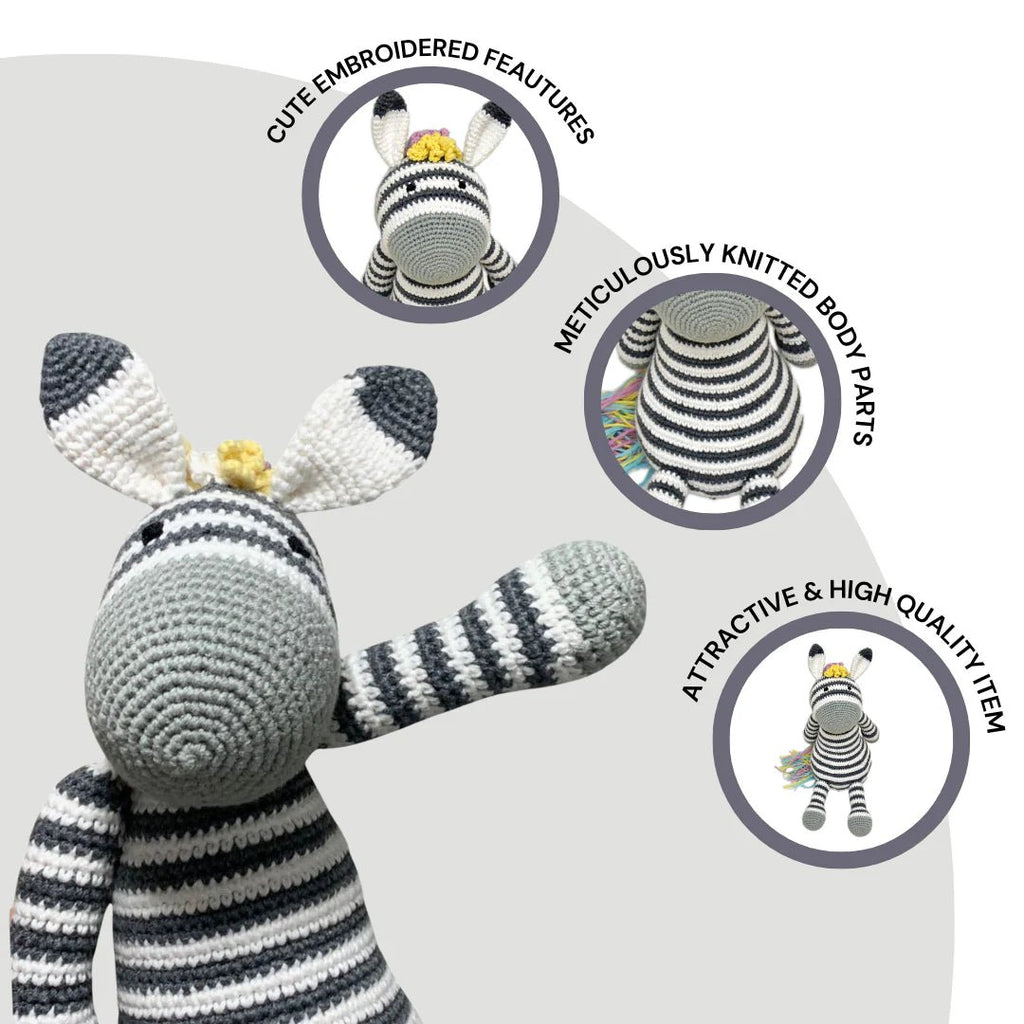 Ziggy the Zebra | Cuddly Handcrafted Crochet Plush - Tortoyse ANIMAL TOYS